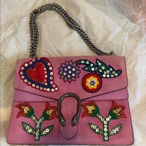 Gucci Pink Shoulder Bag with Colorful Embellishments